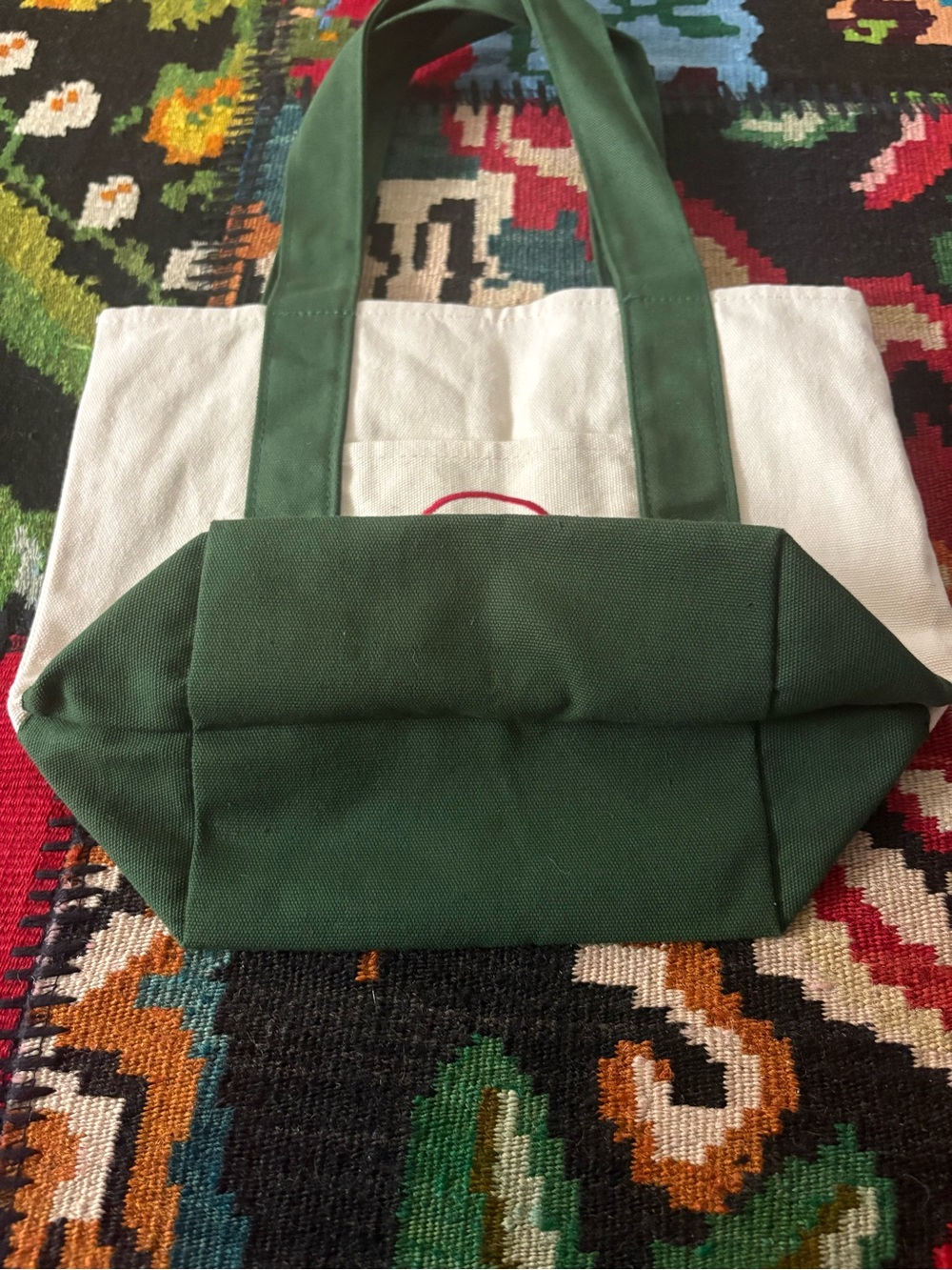 Trader Joe's Canvas Tote Bag - Cream & Green with Red Logo - Picture 4 of 5